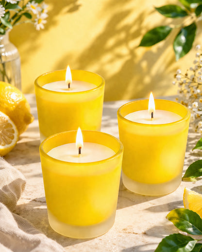 Premium Scented Candles in Glass, Small 2.5 Inch Wax Colored Votive Candles with Fragrance for Diwali Home Decor Light Wedding Party Favors Table Centerpiece, 11 Hours Burning, Vanilla