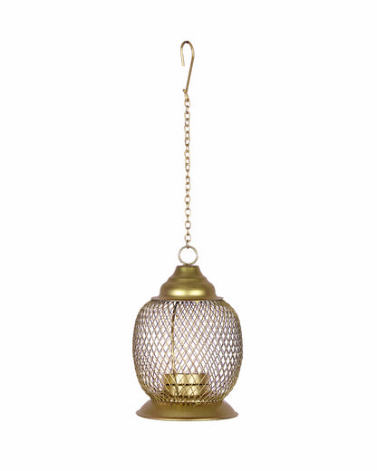 Wire Mesh Metal Tea Light Candle Holder – Decorative Tabletop Stand for Home, Diwali & Festive Décor, Golden