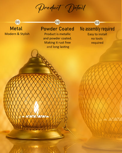Wire Mesh Metal Tea Light Candle Holder – Decorative Tabletop Stand for Home, Diwali & Festive Décor, Golden