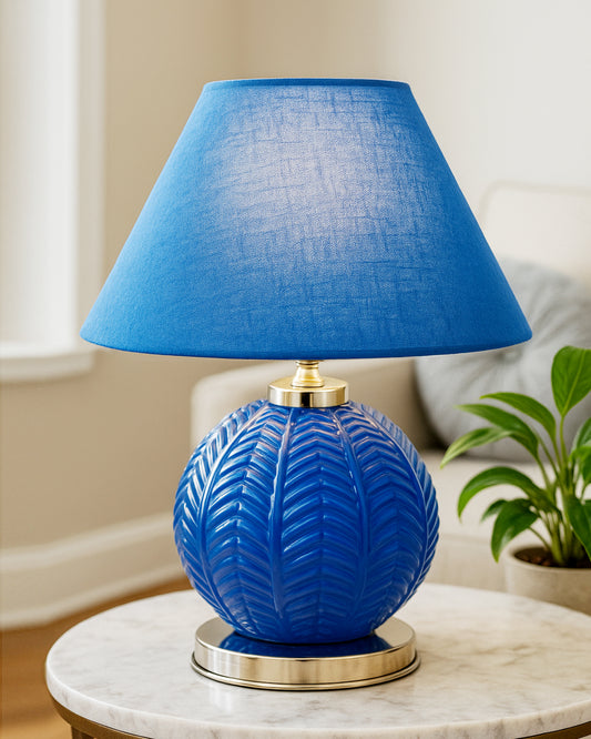 Homesake® Royal Leaf Glass Table Lamp with Fabric Shade, Bedside Nightstand Lamp for Cozy Bedroom, Living Room & Office, Ivory (Turquoise)