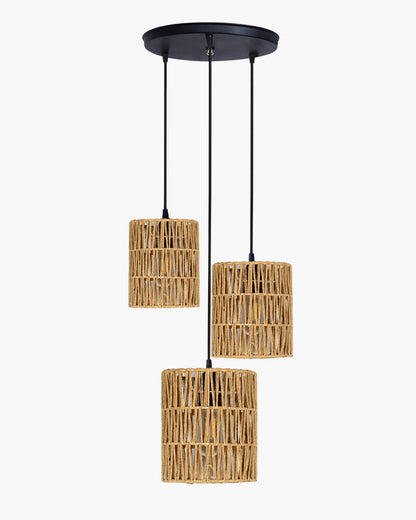 Homesake® Natural Raffia Triple Pendant Cluster Light, Boho Handwoven Textured Hanging Lamp, Modern Organic Interiors, Woven Pendant Light, Ceiling Pendant Light