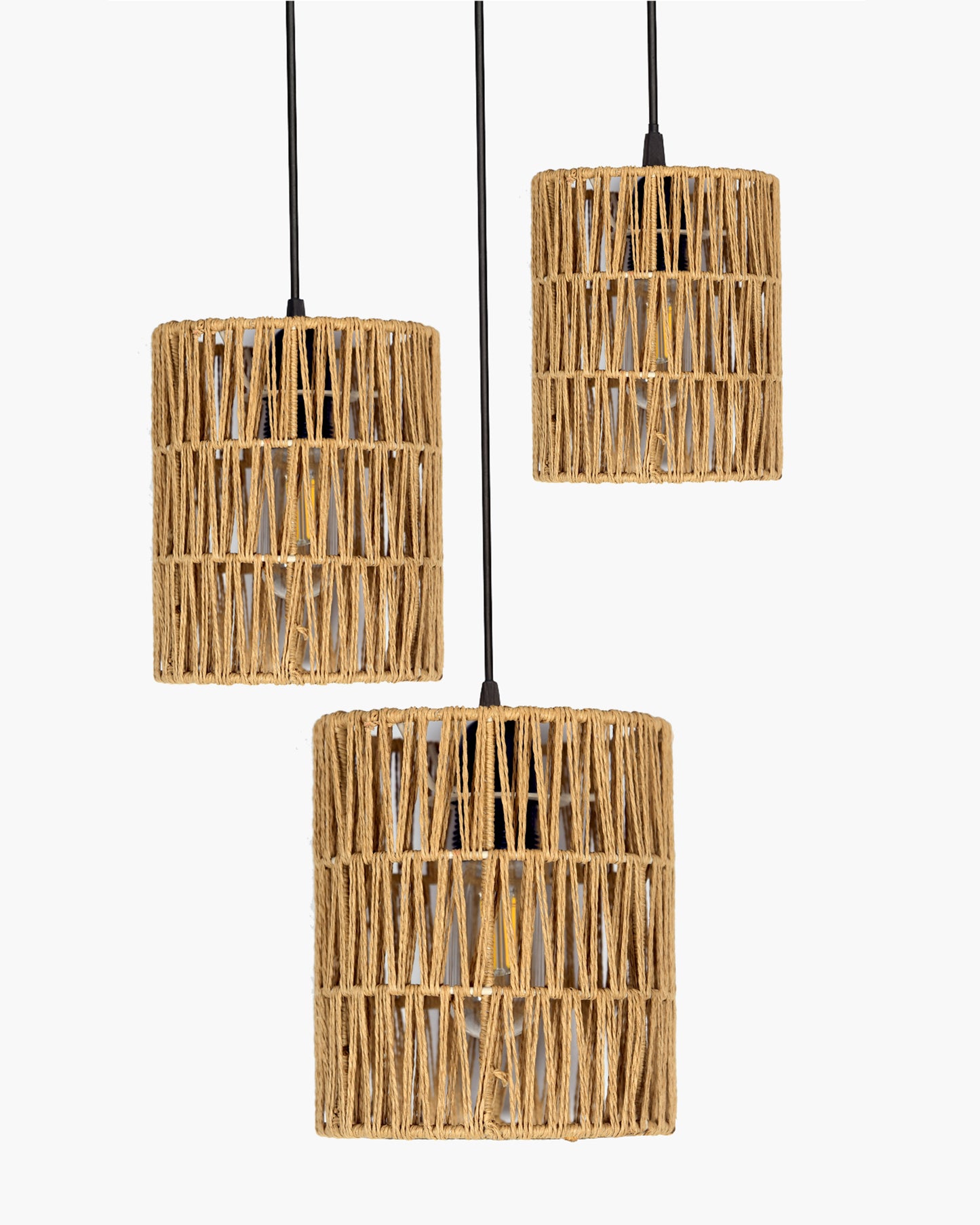 Homesake® Natural Raffia Triple Pendant Cluster Light, Boho Handwoven Textured Hanging Lamp, Modern Organic Interiors, Woven Pendant Light, Ceiling Pendant Light