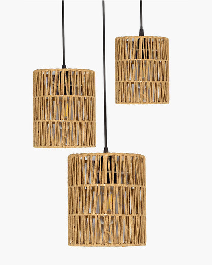 Homesake® Natural Raffia Triple Pendant Cluster Light, Boho Handwoven Textured Hanging Lamp, Modern Organic Interiors, Woven Pendant Light, Ceiling Pendant Light