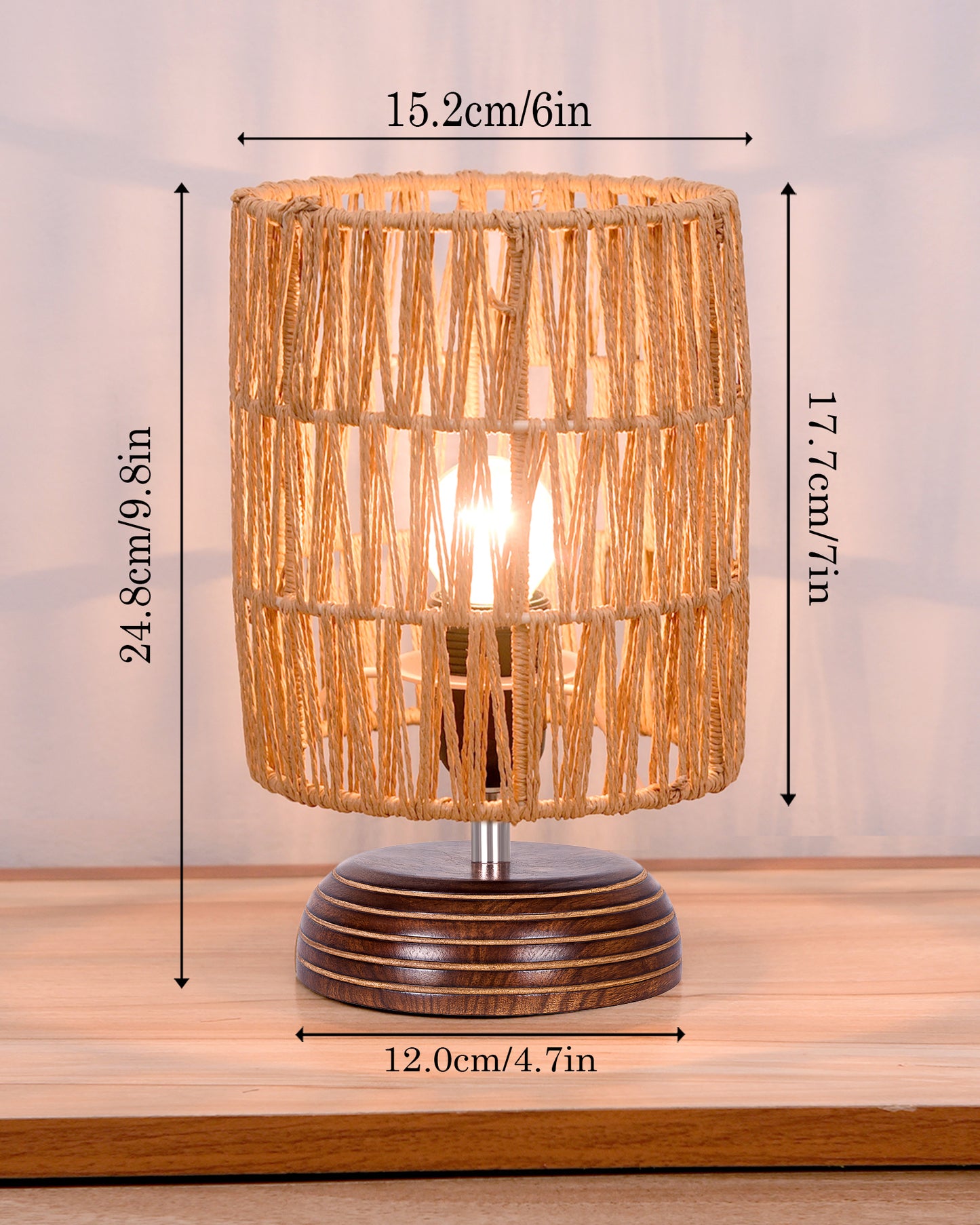Homesake® Natural Weave Rope Table Lamp | Handcrafted Boho Bedside Light with Wooden Base | Warm Ambient Home Decor, Livra Collection, Lighting & Office Decor Light