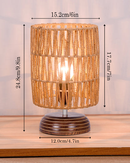 Homesake® Natural Weave Rope Table Lamp | Handcrafted Boho Bedside Light with Wooden Base | Warm Ambient Home Decor, Livra Collection, Lighting & Office Decor Light