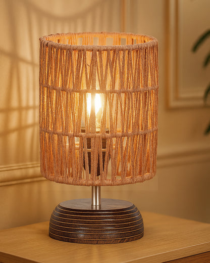 Homesake® Natural Weave Rope Table Lamp | Handcrafted Boho Bedside Light with Wooden Base | Warm Ambient Home Decor, Livra Collection, Lighting & Office Decor Light
