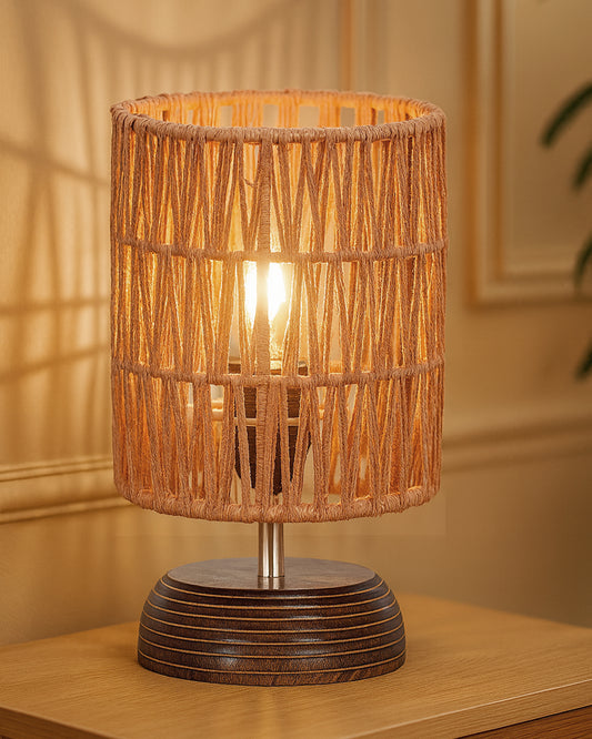 Homesake® Natural Weave Rope Table Lamp | Handcrafted Boho Bedside Light with Wooden Base | Warm Ambient Home Decor, Livra Collection, Lighting & Office Decor Light