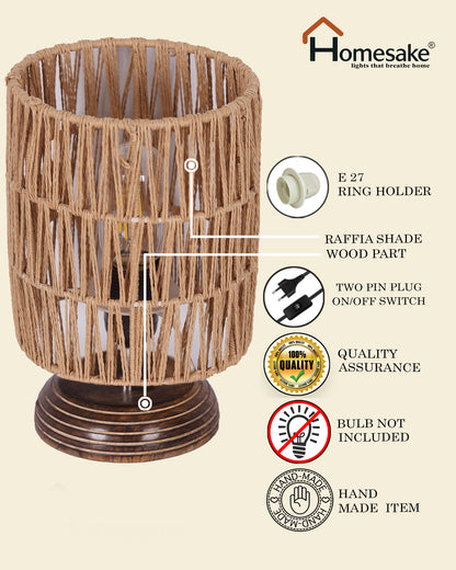 Homesake® Natural Weave Rope Table Lamp | Handcrafted Boho Bedside Light with Wooden Base | Warm Ambient Home Decor, Livra Collection, Lighting & Office Decor Light