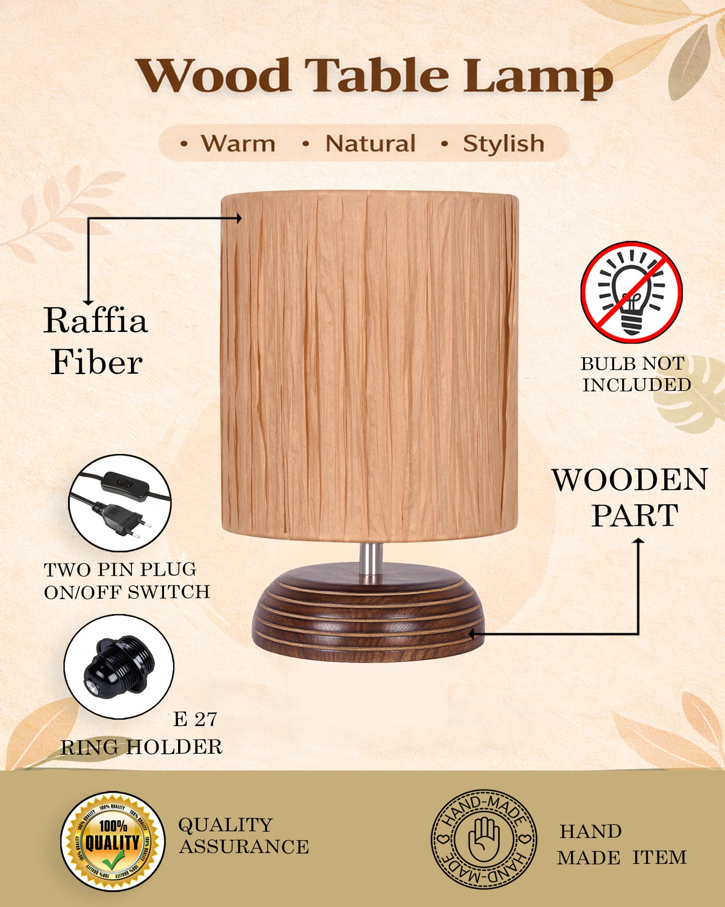 Homesake® Natural Weave Rope Table Lamp | Handcrafted Boho Bedside Light with Wooden Base | Warm Ambient Home Decor, Livra Collection, Lighting & Office Decor Light