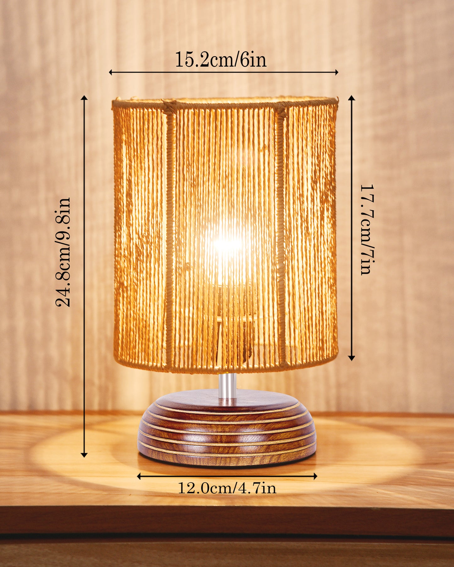 Homesake® Natural Weave Rope Table Lamp | Handcrafted Boho Bedside Light with Wooden Base | Warm Ambient Home Decor, Livra Collection, Lighting & Office Decor Light