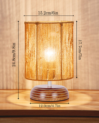 Homesake® Natural Weave Rope Table Lamp | Handcrafted Boho Bedside Light with Wooden Base | Warm Ambient Home Decor, Livra Collection, Lighting & Office Decor Light