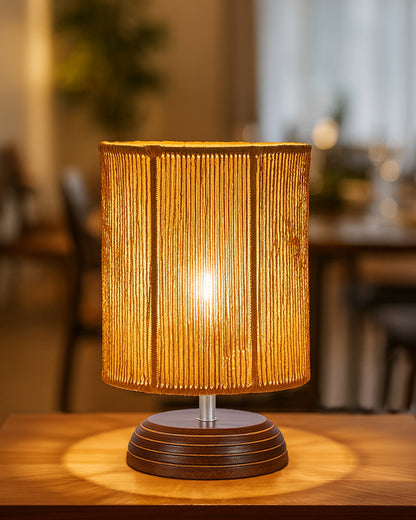 Homesake® Natural Weave Rope Table Lamp | Handcrafted Boho Bedside Light with Wooden Base | Warm Ambient Home Decor, Livra Collection, Lighting & Office Decor Light