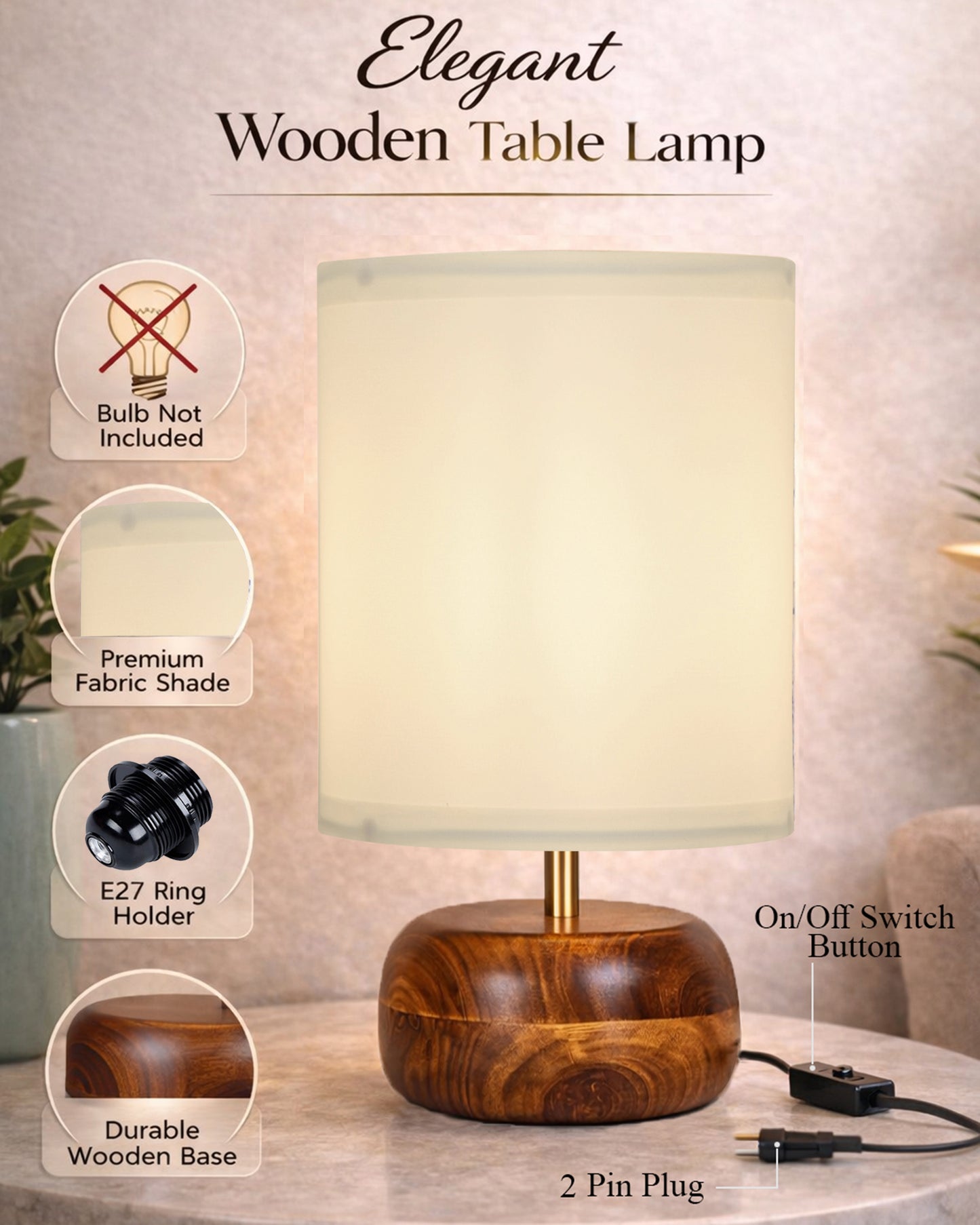 Homesake® Natural Weave Rope Table Lamp | Handcrafted Boho Bedside Light with Wooden Base | Warm Ambient for Night Lamp, Bedroom, Living Room, Study, Kids Room, Livra Home Decor, Ovolo