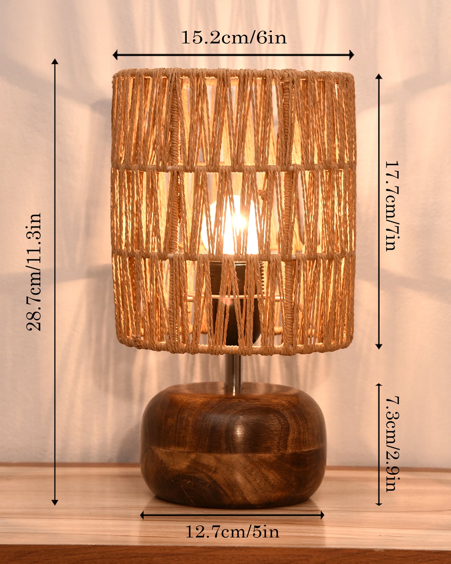 Homesake® Natural Weave Rope Table Lamp | Handcrafted Boho Bedside Light with Wooden Base | Warm Ambient for Night Lamp, Bedroom, Living Room, Study, Kids Room, Livra Home Decor, Ovolo