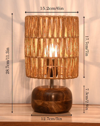 Homesake® Natural Weave Rope Table Lamp | Handcrafted Boho Bedside Light with Wooden Base | Warm Ambient for Night Lamp, Bedroom, Living Room, Study, Kids Room, Livra Home Decor, Ovolo