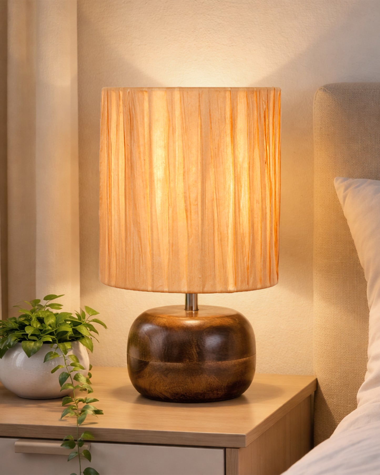Homesake® Natural Weave Rope Table Lamp | Handcrafted Boho Bedside Light with Wooden Base | Warm Ambient for Night Lamp, Bedroom, Living Room, Study, Kids Room, Livra Home Decor, Ovolo