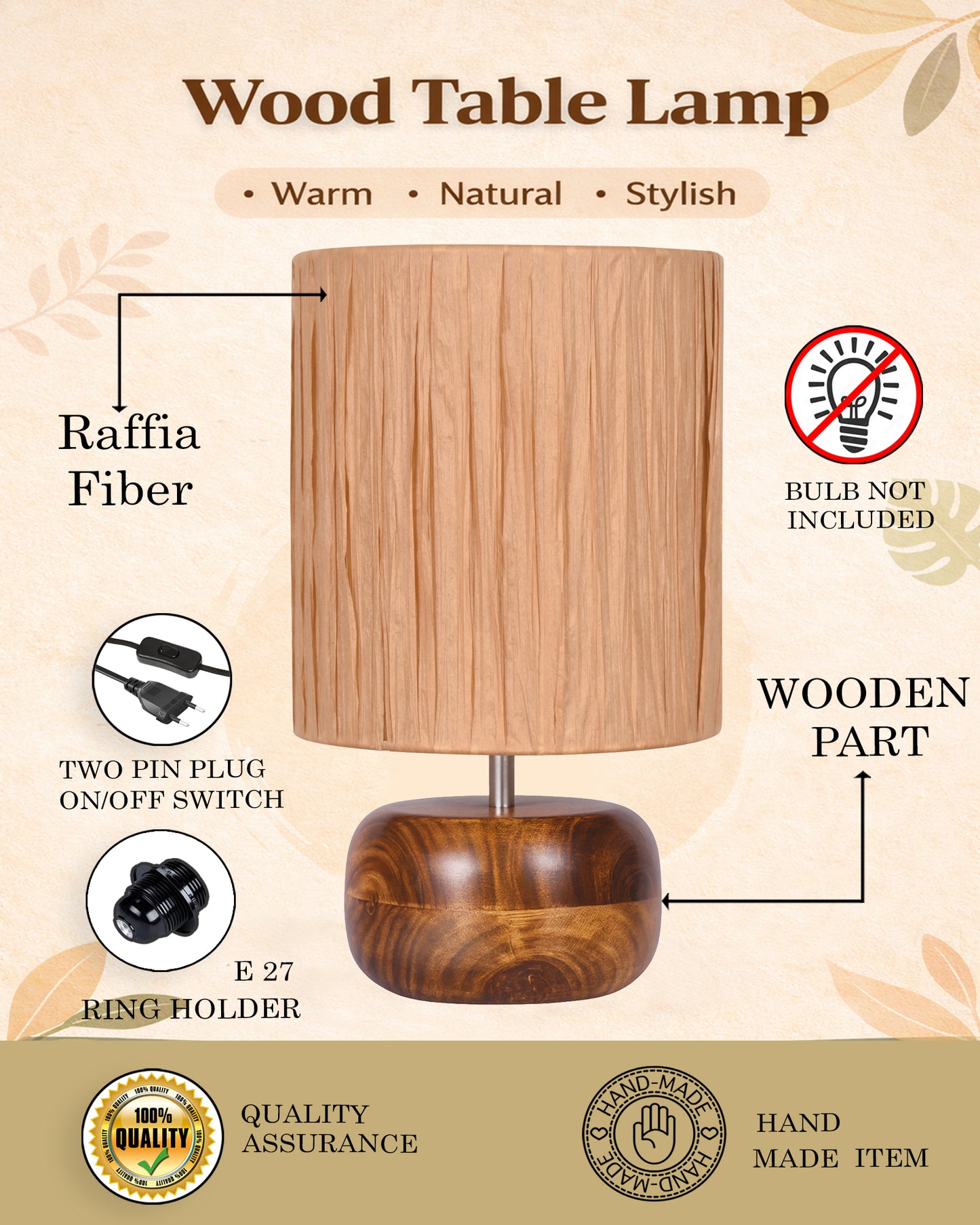 Homesake® Natural Weave Rope Table Lamp | Handcrafted Boho Bedside Light with Wooden Base | Warm Ambient for Night Lamp, Bedroom, Living Room, Study, Kids Room, Livra Home Decor, Ovolo