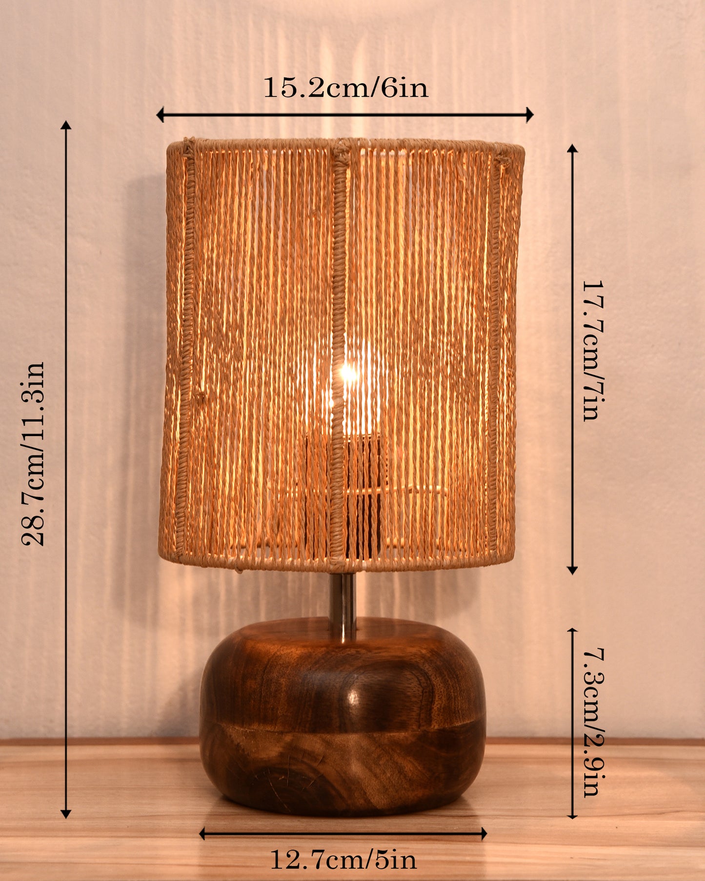 Homesake® Natural Weave Rope Table Lamp | Handcrafted Boho Bedside Light with Wooden Base | Warm Ambient for Night Lamp, Bedroom, Living Room, Study, Kids Room, Livra Home Decor, Ovolo