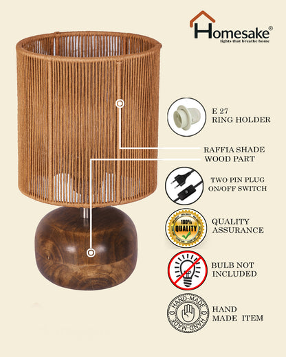 Homesake® Natural Weave Rope Table Lamp | Handcrafted Boho Bedside Light with Wooden Base | Warm Ambient for Night Lamp, Bedroom, Living Room, Study, Kids Room, Livra Home Decor, Ovolo