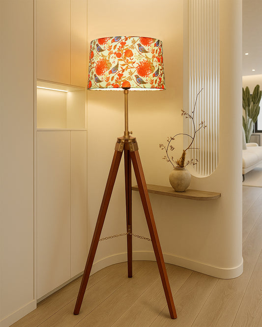 Homesake® Marinor Tripod Floor Lamp | Wooden Nautical Design with Fabric Shade | Living Room & Bedroom Home Decor Lighting