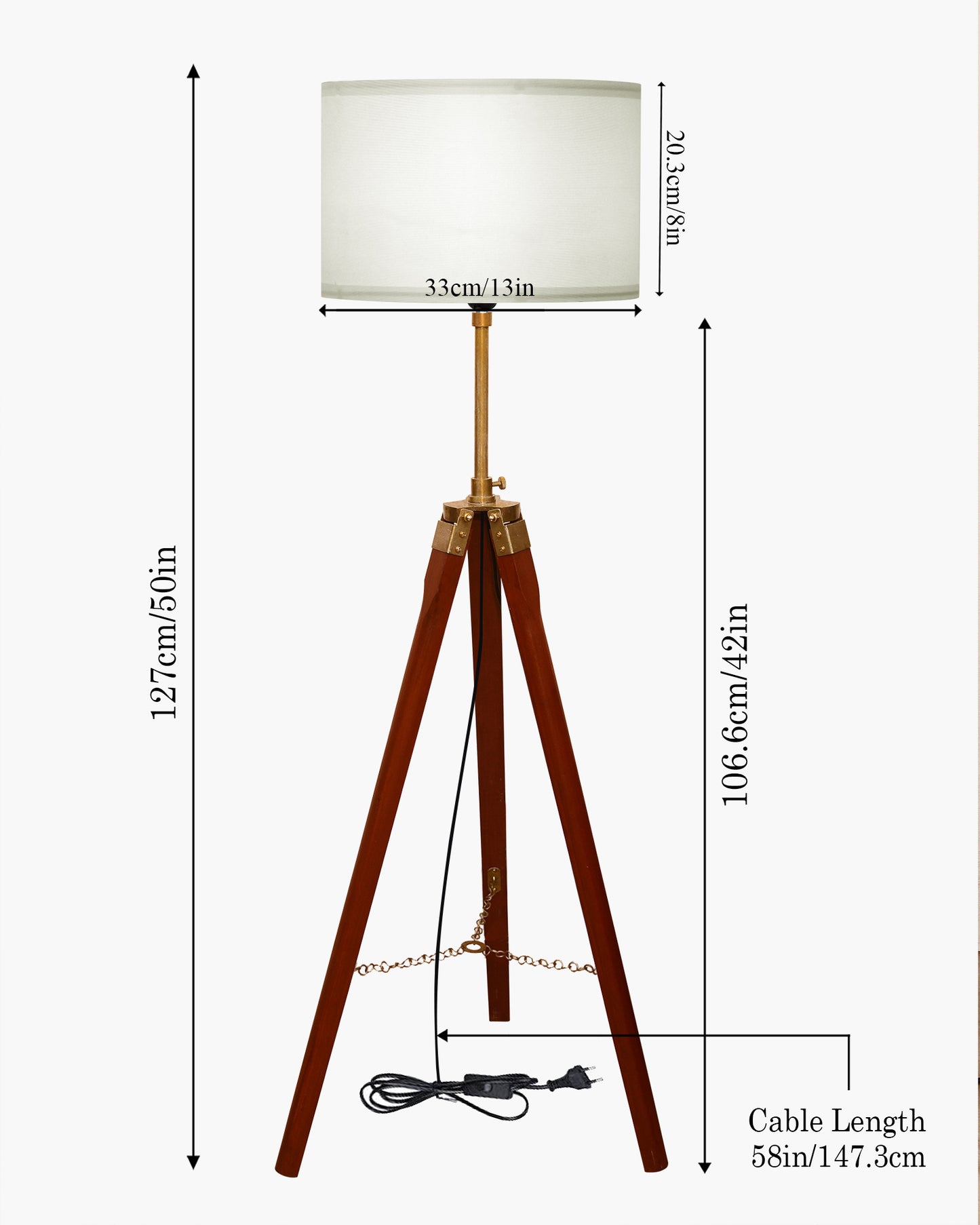 Homesake® Marinor Tripod Floor Lamp | Wooden Nautical Design with Fabric Shade | Living Room & Bedroom Home Decor Lighting