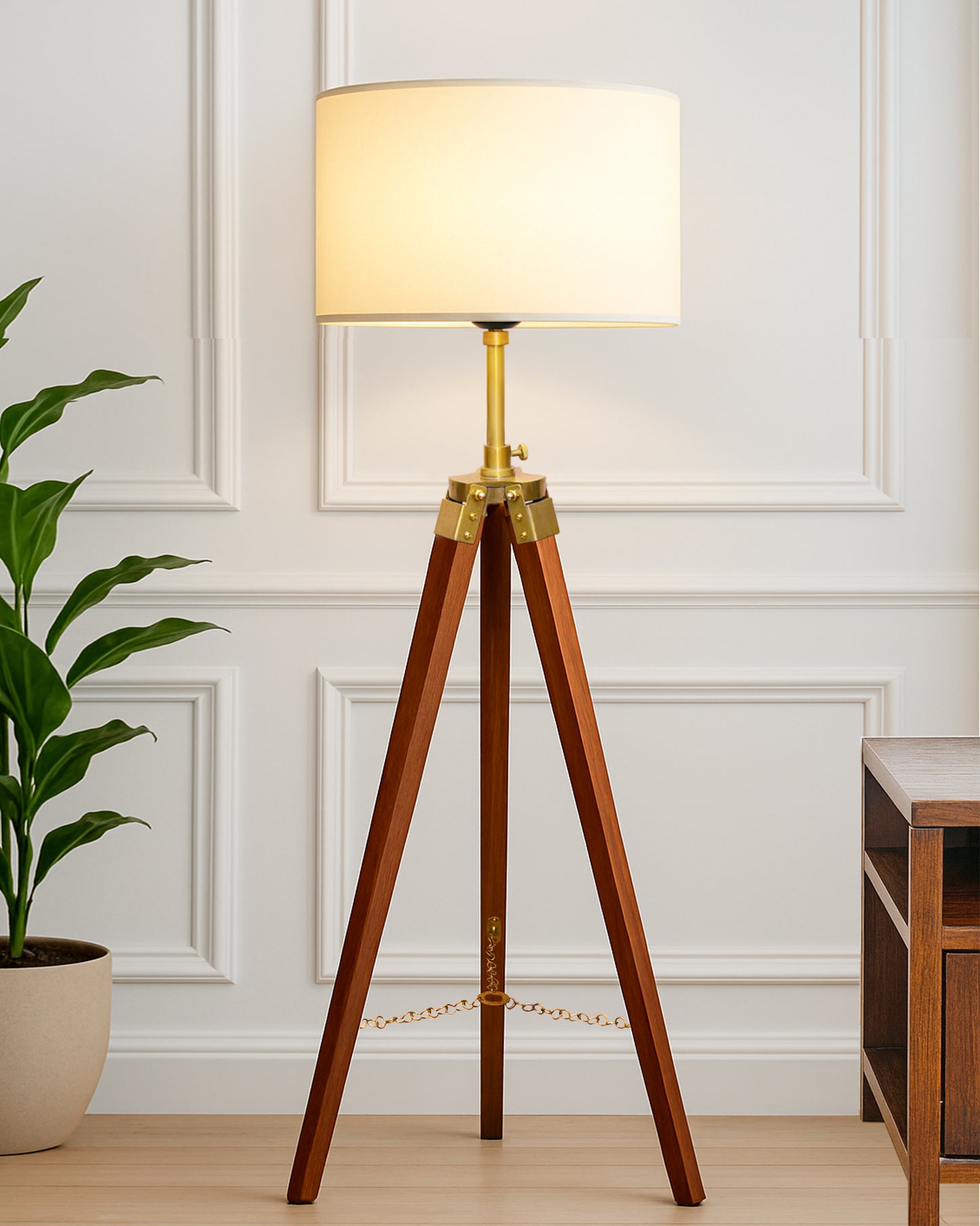 Homesake® Marinor Tripod Floor Lamp | Wooden Nautical Design with Fabric Shade | Living Room & Bedroom Home Decor Lighting