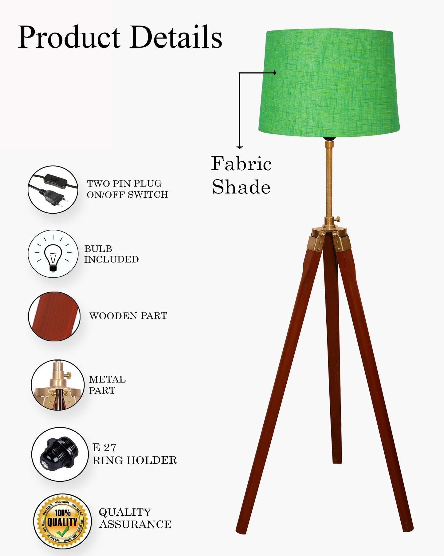 Homesake® Marinor Tripod Floor Lamp | Wooden Nautical Design with Fabric Shade | Living Room & Bedroom Home Decor Lighting