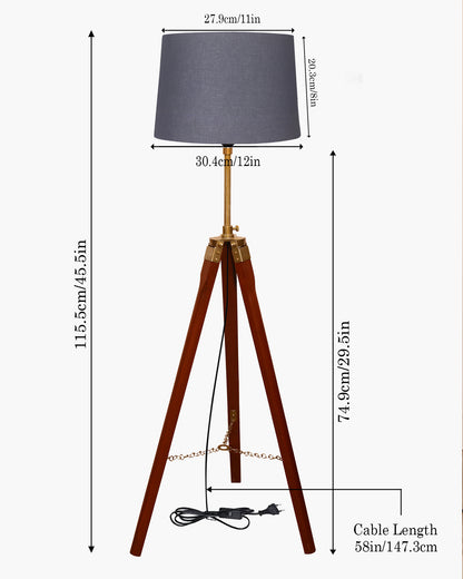 Homesake® Marinor Tripod Floor Lamp | Wooden Nautical Design with Fabric Shade | Living Room & Bedroom Home Decor Lighting