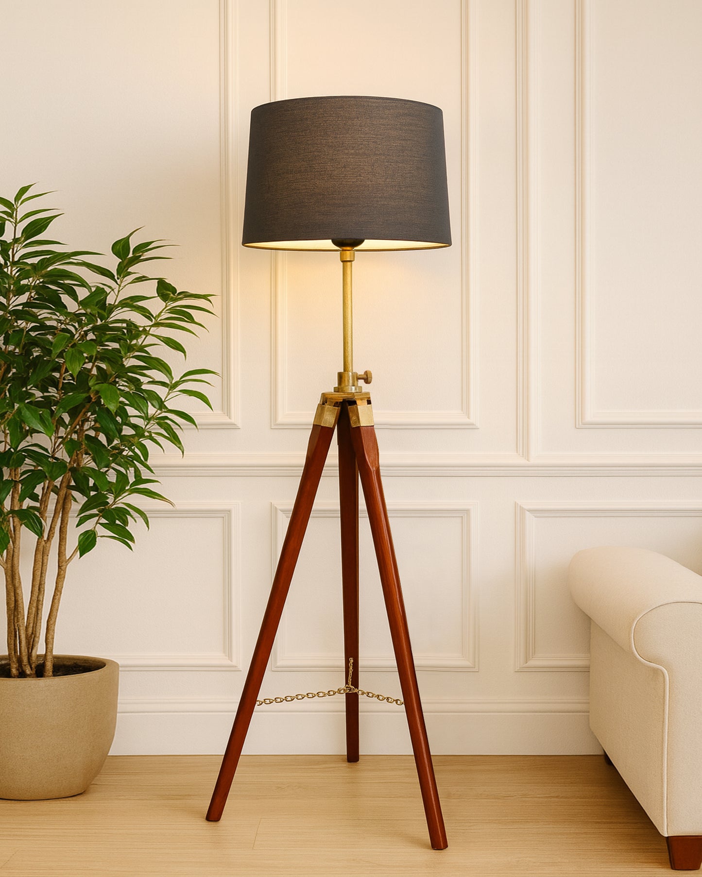 Homesake® Marinor Tripod Floor Lamp | Wooden Nautical Design with Fabric Shade | Living Room & Bedroom Home Decor Lighting