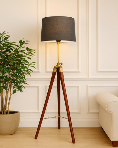 Homesake® Marinor Tripod Floor Lamp | Wooden Nautical Design with Fabric Shade | Living Room & Bedroom Home Decor Lighting