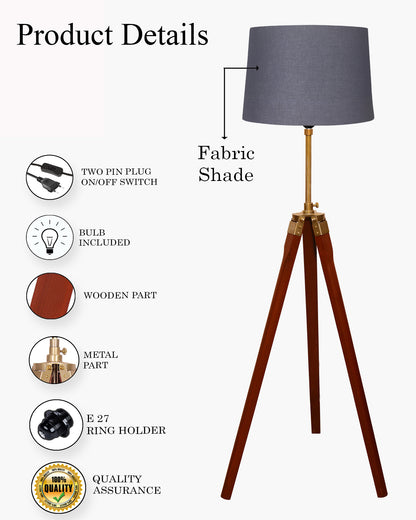 Homesake® Marinor Tripod Floor Lamp | Wooden Nautical Design with Fabric Shade | Living Room & Bedroom Home Decor Lighting