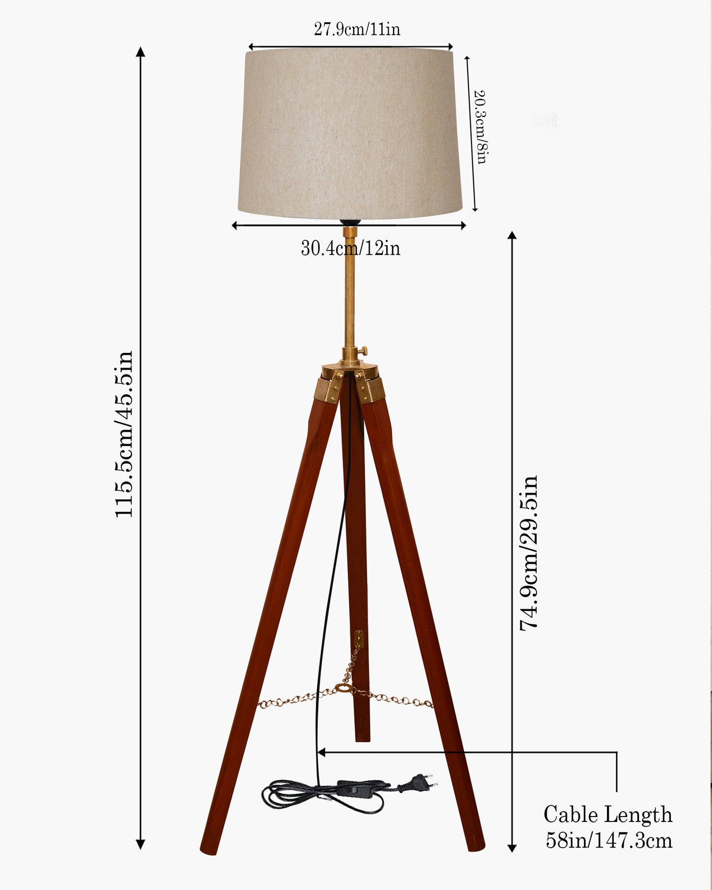 Homesake® Marinor Tripod Floor Lamp | Wooden Nautical Design with Fabric Shade | Living Room & Bedroom Home Decor Lighting
