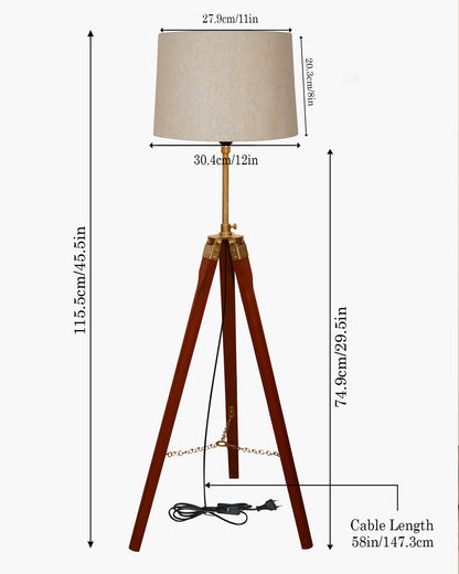 Homesake® Marinor Tripod Floor Lamp | Wooden Nautical Design with Fabric Shade | Living Room & Bedroom Home Decor Lighting