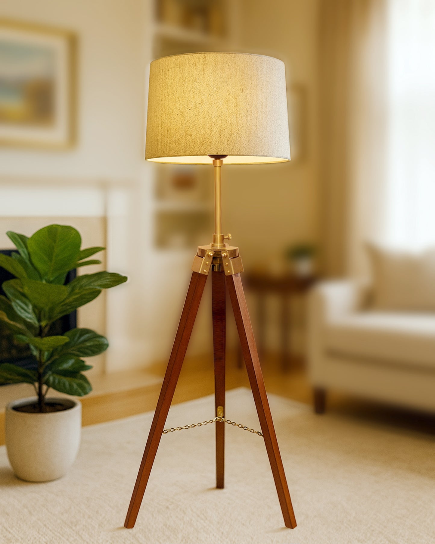 Homesake® Marinor Tripod Floor Lamp | Wooden Nautical Design with Fabric Shade | Living Room & Bedroom Home Decor Lighting
