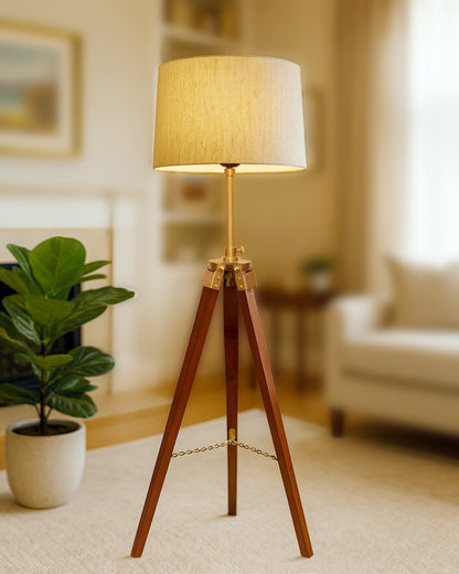 Homesake® Marinor Tripod Floor Lamp | Wooden Nautical Design with Fabric Shade | Living Room & Bedroom Home Decor Lighting