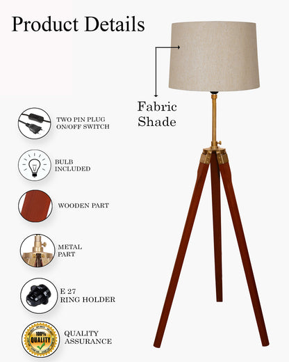 Homesake® Marinor Tripod Floor Lamp | Wooden Nautical Design with Fabric Shade | Living Room & Bedroom Home Decor Lighting