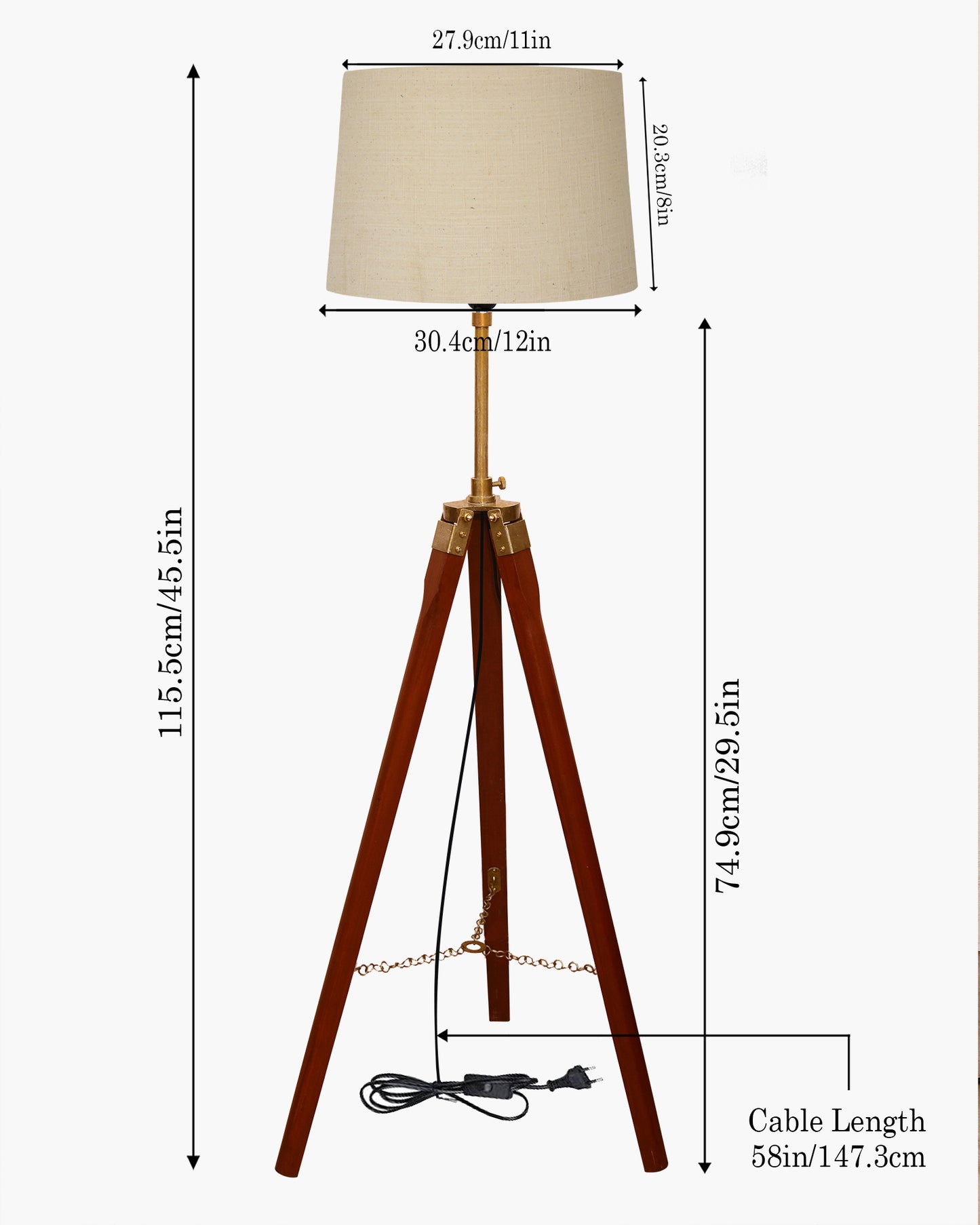Homesake® Marinor Tripod Floor Lamp | Wooden Nautical Design with Fabric Shade | Living Room & Bedroom Home Decor Lighting