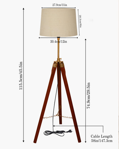 Homesake® Marinor Tripod Floor Lamp | Wooden Nautical Design with Fabric Shade | Living Room & Bedroom Home Decor Lighting