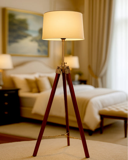 Homesake® Marinor Tripod Floor Lamp | Wooden Nautical Design with Fabric Shade | Living Room & Bedroom Home Decor Lighting
