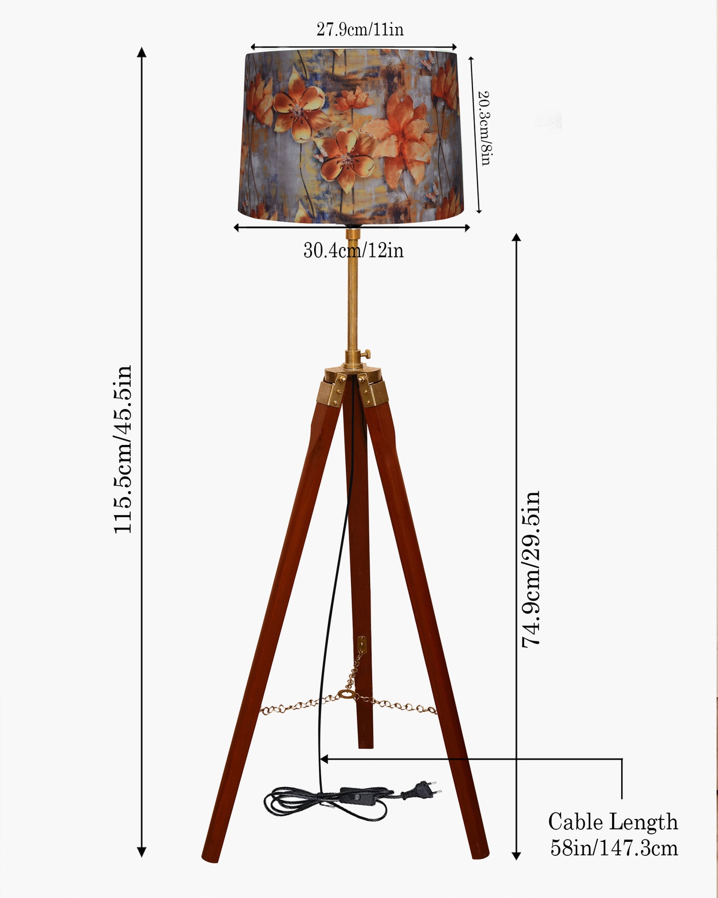 Homesake® Marinor Tripod Floor Lamp | Wooden Nautical Design with Fabric Shade | Living Room & Bedroom Home Decor Lighting