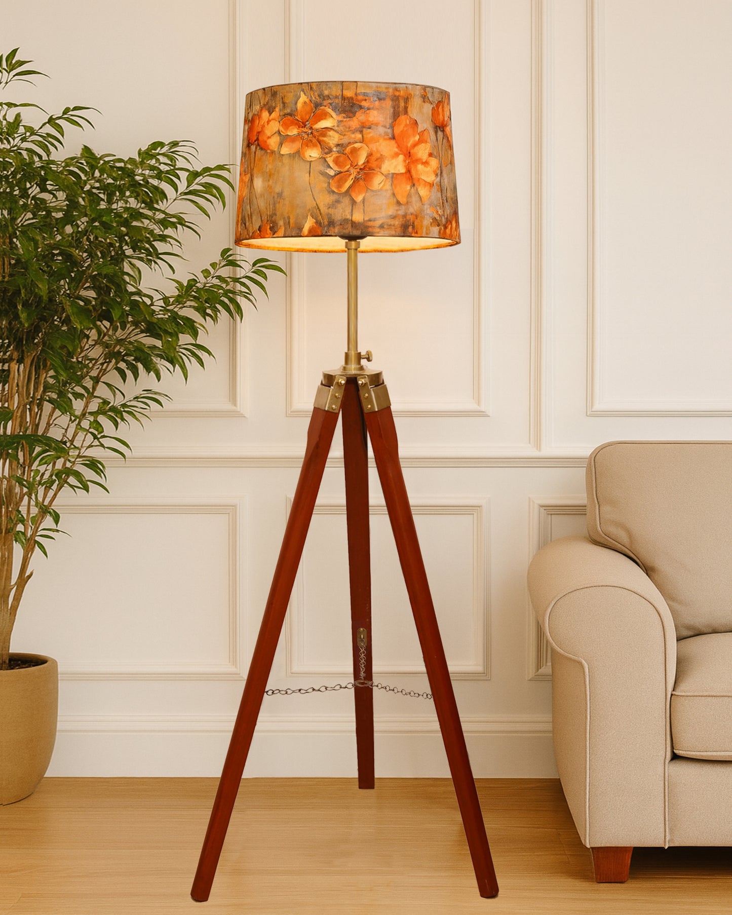 Homesake® Marinor Tripod Floor Lamp | Wooden Nautical Design with Fabric Shade | Living Room & Bedroom Home Decor Lighting