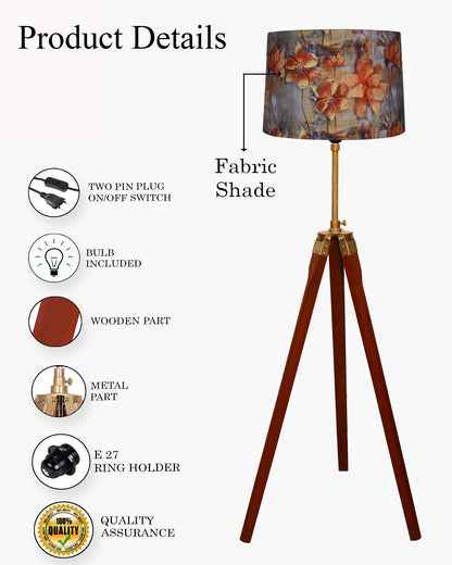 Homesake® Marinor Tripod Floor Lamp | Wooden Nautical Design with Fabric Shade | Living Room & Bedroom Home Decor Lighting