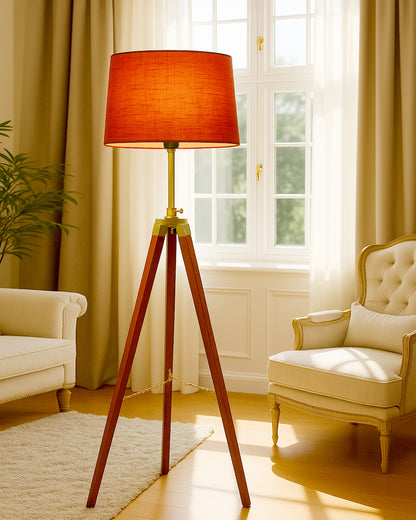 Homesake® Marinor Tripod Floor Lamp | Wooden Nautical Design with Fabric Shade | Living Room & Bedroom Home Decor Lighting