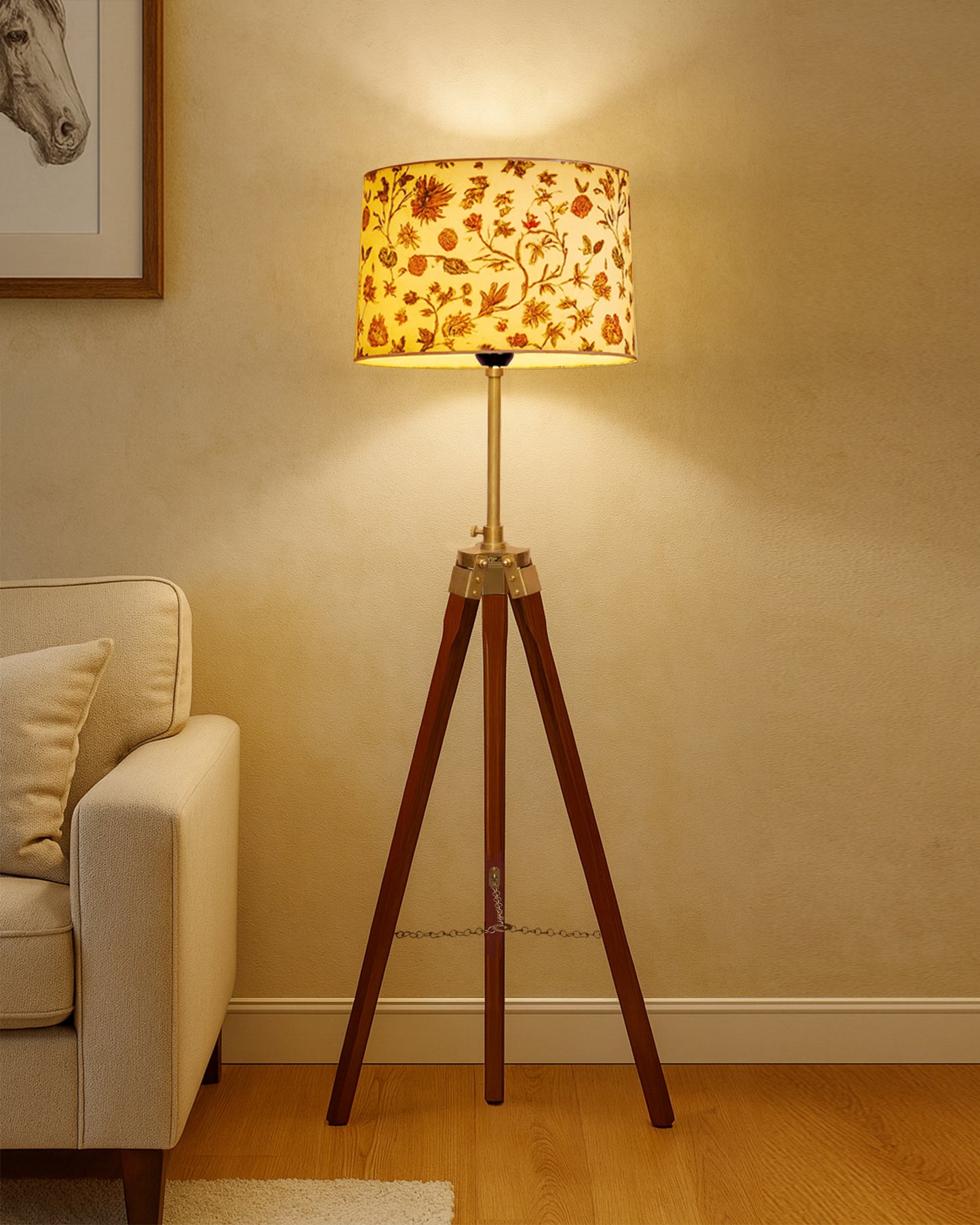 Homesake® Marinor Tripod Floor Lamp | Wooden Nautical Design with Fabric Shade | Living Room & Bedroom Home Decor Lighting