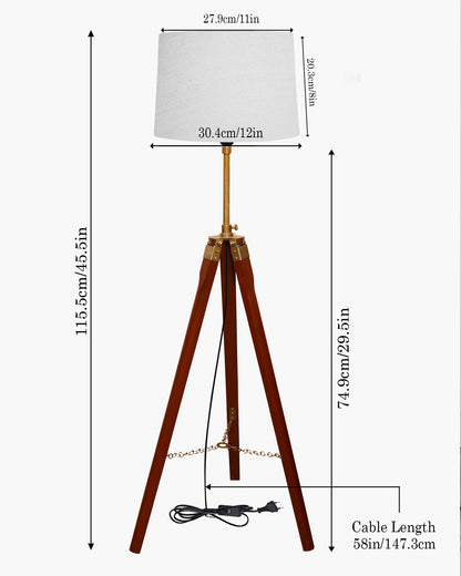 Homesake® Marinor Tripod Floor Lamp | Wooden Nautical Design with Fabric Shade | Living Room & Bedroom Home Decor Lighting