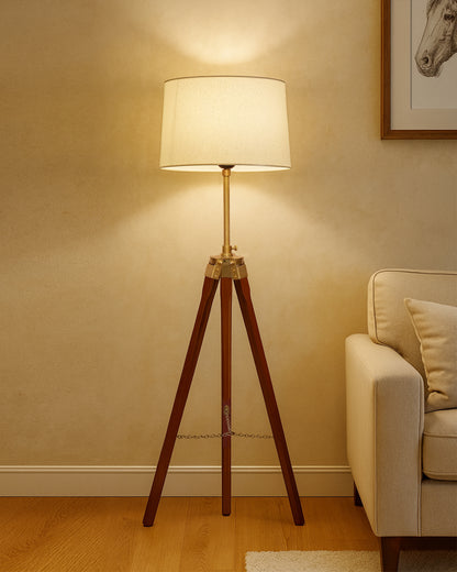 Homesake® Marinor Tripod Floor Lamp | Wooden Nautical Design with Fabric Shade | Living Room & Bedroom Home Decor Lighting