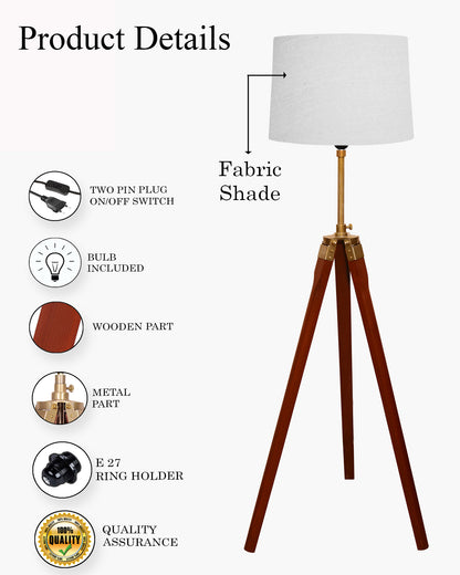 Homesake® Marinor Tripod Floor Lamp | Wooden Nautical Design with Fabric Shade | Living Room & Bedroom Home Decor Lighting