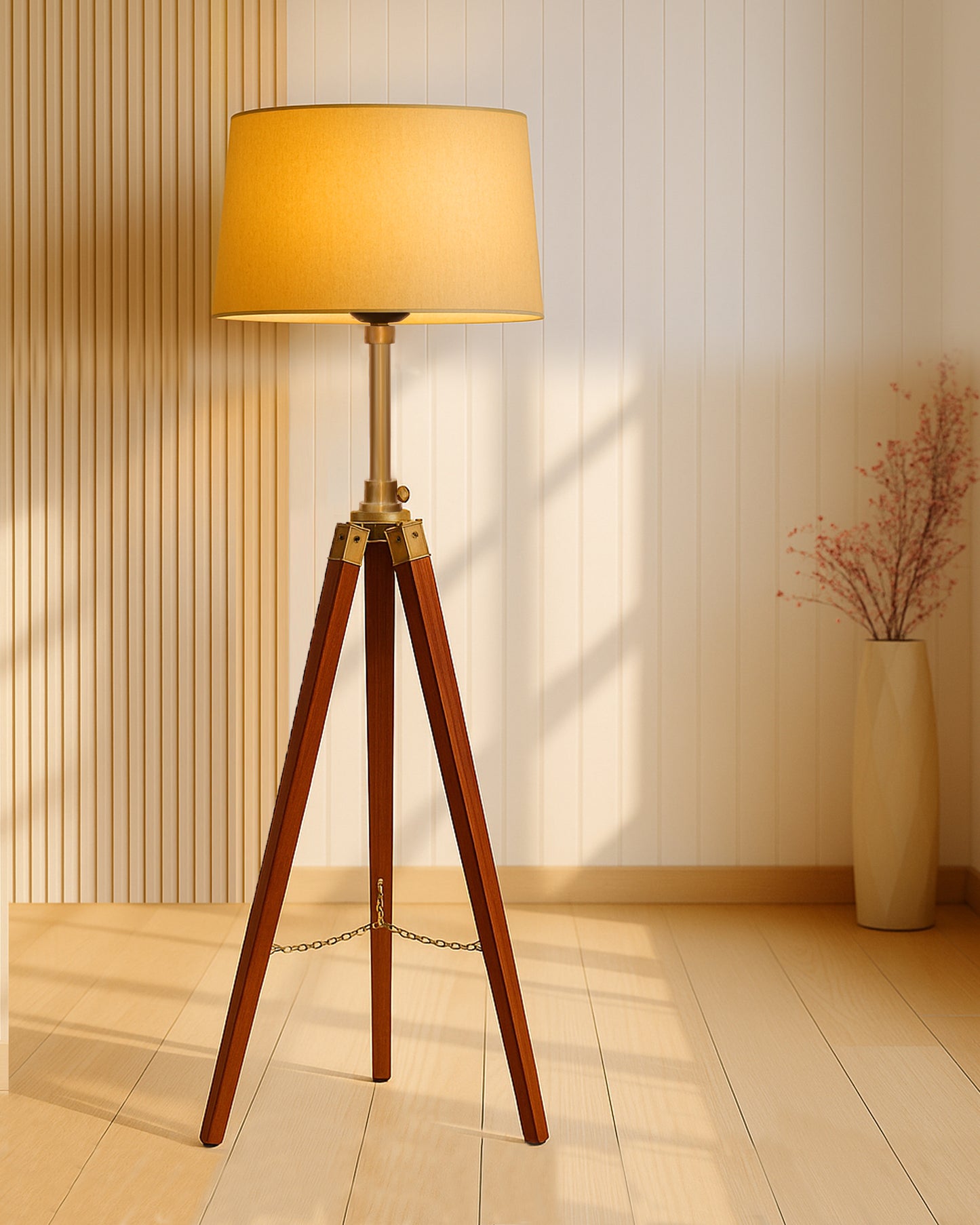 Homesake® Marinor Tripod Floor Lamp | Wooden Nautical Design with Fabric Shade | Living Room & Bedroom Home Decor Lighting