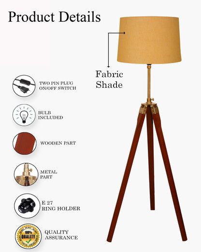 Homesake® Marinor Tripod Floor Lamp | Wooden Nautical Design with Fabric Shade | Living Room & Bedroom Home Decor Lighting