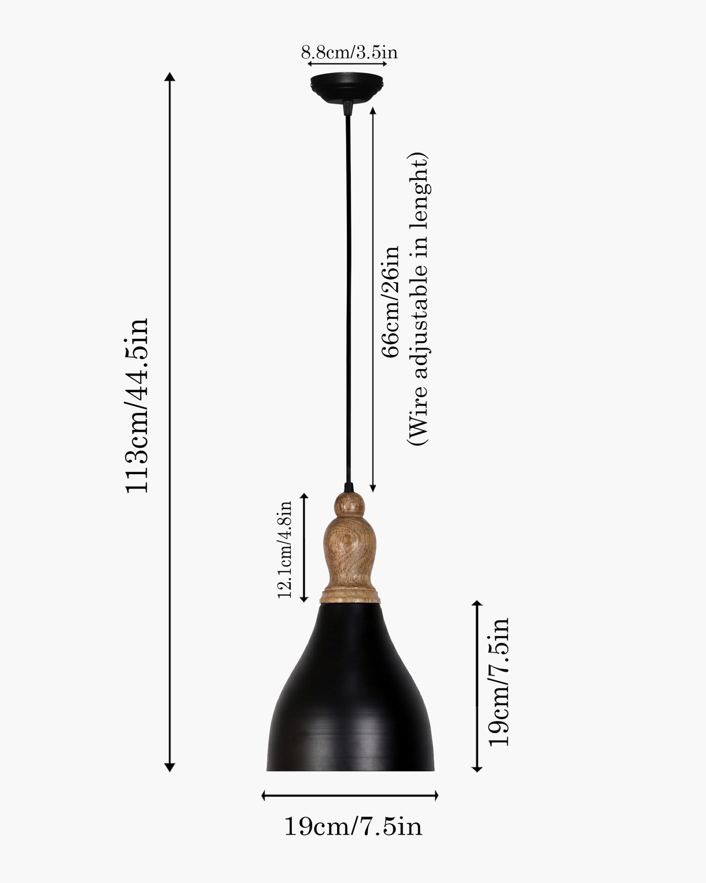 Homesake® Vanora Wooden Top Black Pendant Light for Living Room | Modern Dome Hanging Lamp for Bedroom & Dining | Wood Metal Warm Light, Croft, Step